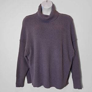 Aerie Soft Slouchy Tuttleneck Sweater Womens Size Large NWT Taupe Ribbed slits